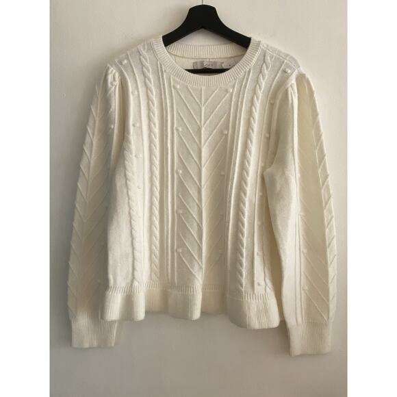Women's LOFT textured Sweater New Size Large Cream Pullover Peplum Bottom - Picture 1 of 7